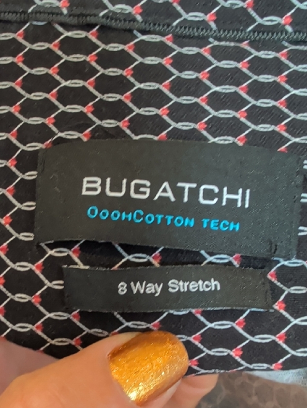 Bugatchi Black Shirt with White and Red Honeycomb Stitching - Picture 2 of 9